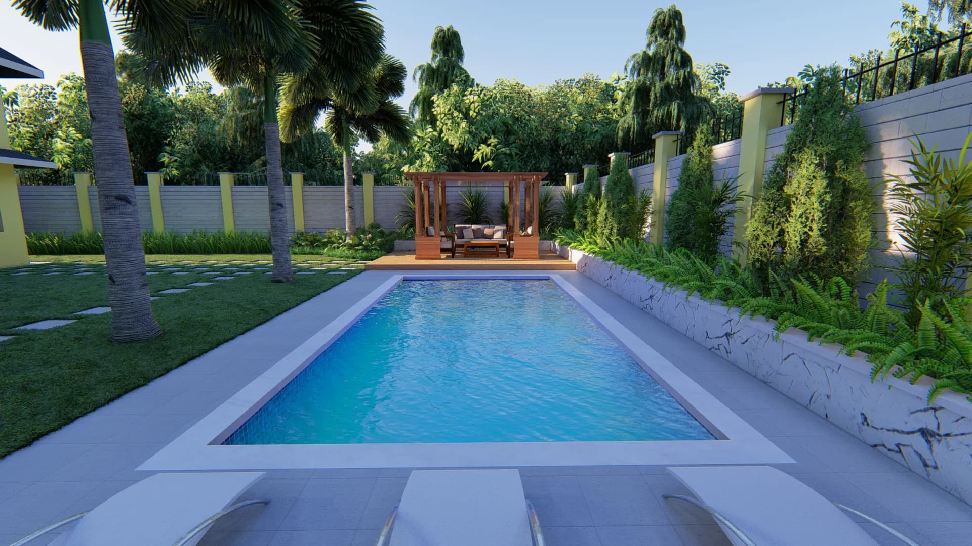 Family-Friendly Backyard Design with Pool & Play Area