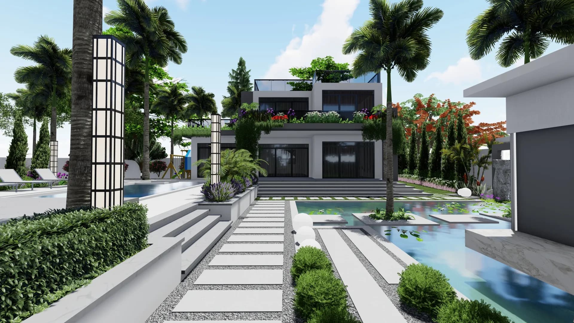 Luxury Garden with Pool & Koi Pond